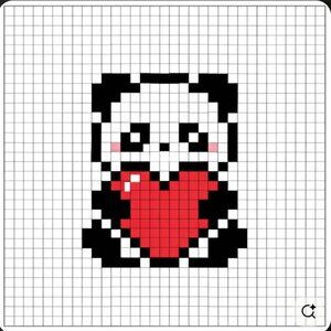 panda holding red heart perler bead art